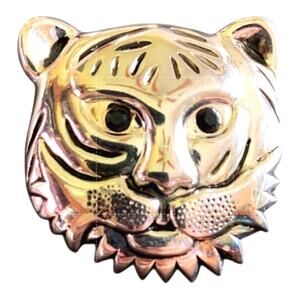 Vintage BEST Silver Tone Tiger Face Brooch Pendant Convertible Pin 2”